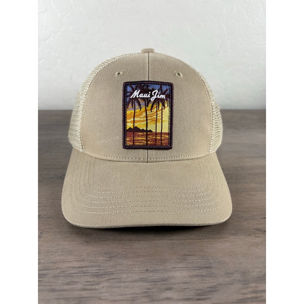 Maui Jim Tan Beige Tropical‎ Logo Trucker Adjustable Hat- NWOT